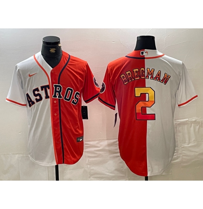 Men's Houston Astros #2 Alex Bregman White Orange Split Stitched Baseball Jersey