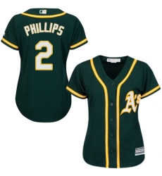 Women's Majestic Oakland Athletics #2 Tony Phillips Replica Green Alternate 1 Cool Base MLB Jersey