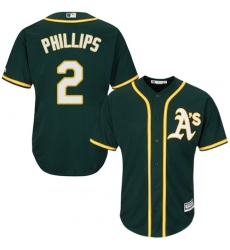Youth Majestic Oakland Athletics #2 Tony Phillips Replica Green Alternate 1 Cool Base MLB Jersey