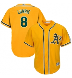 Men's Majestic Oakland Athletics #8 Jed Lowrie Replica Gold Alternate 2 Cool Base MLB Jersey