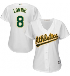 Women's Majestic Oakland Athletics #8 Jed Lowrie Authentic White Home Cool Base MLB Jersey