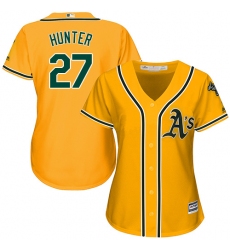 Women's Majestic Oakland Athletics #27 Catfish Hunter Replica Gold Alternate 2 Cool Base MLB Jersey