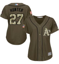 Women's Majestic Oakland Athletics #27 Catfish Hunter Replica Green Salute to Service MLB Jersey