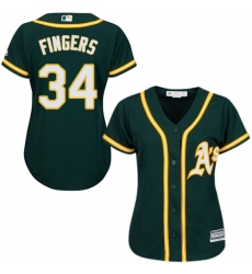 Women's Majestic Oakland Athletics #34 Rollie Fingers Replica Green Alternate 1 Cool Base MLB Jersey