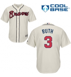Youth Majestic Atlanta Braves #3 Babe Ruth Authentic Cream Alternate 2 Cool Base MLB Jersey