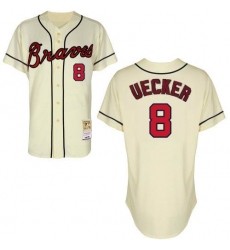 Men's Mitchell and Ness Atlanta Braves #8 Bob Uecker Authentic Cream Throwback MLB Jersey