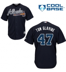 Men's Majestic Atlanta Braves #47 Tom Glavine Replica Blue Alternate Road Cool Base MLB Jersey