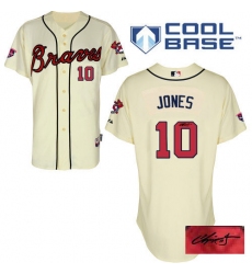 Men's Majestic Atlanta Braves #10 Chipper Jones Authentic Cream Alternate Cool Base Autographed MLB Jersey
