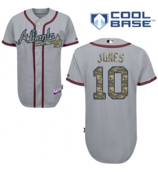 Men's Majestic Atlanta Braves #10 Chipper Jones Authentic Grey USMC Cool Base MLB Jersey