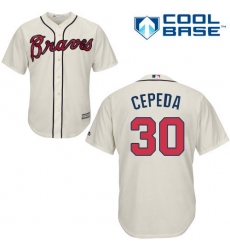 Men's Majestic Atlanta Braves #30 Orlando Cepeda Replica Cream Alternate 2 Cool Base MLB Jersey