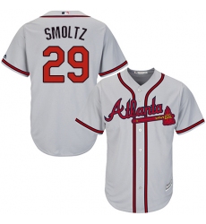Youth Majestic Atlanta Braves #29 John Smoltz Replica Grey Road Cool Base MLB Jersey