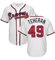 Men's Majestic Atlanta Braves #49 Julio Teheran Authentic White Team Logo Fashion Cool Base MLB Jersey