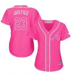 Women's Majestic Atlanta Braves #23 David Justice Authentic Pink Fashion Cool Base MLB Jersey