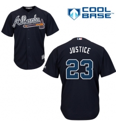 Youth Majestic Atlanta Braves #23 David Justice Authentic Blue Alternate Road Cool Base MLB Jersey