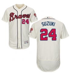 Men's Majestic Atlanta Braves #24 Kurt Suzuki Cream Flexbase Authentic Collection MLB Jersey