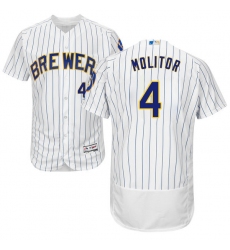 Men's Majestic Milwaukee Brewers #4 Paul Molitor White Home Flex Base Authentic Collection MLB Jersey