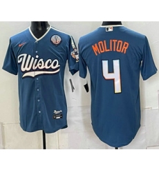Men's Milwaukee Brewers #4 Paul Molitor Blue With 54 Seasons 2026 City Connect Stadium Jersey