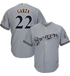 Men's Majestic Milwaukee Brewers #22 Matt Garza Replica Grey Road Cool Base MLB Jersey