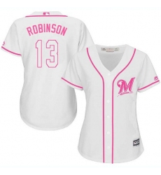 Women's Majestic Milwaukee Brewers #13 Glenn Robinson Authentic White Fashion Cool Base MLB Jersey