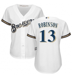 Women's Majestic Milwaukee Brewers #13 Glenn Robinson Authentic White Home Cool Base MLB Jersey