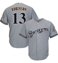 Youth Majestic Milwaukee Brewers #13 Glenn Robinson Authentic Grey Road Cool Base MLB Jersey