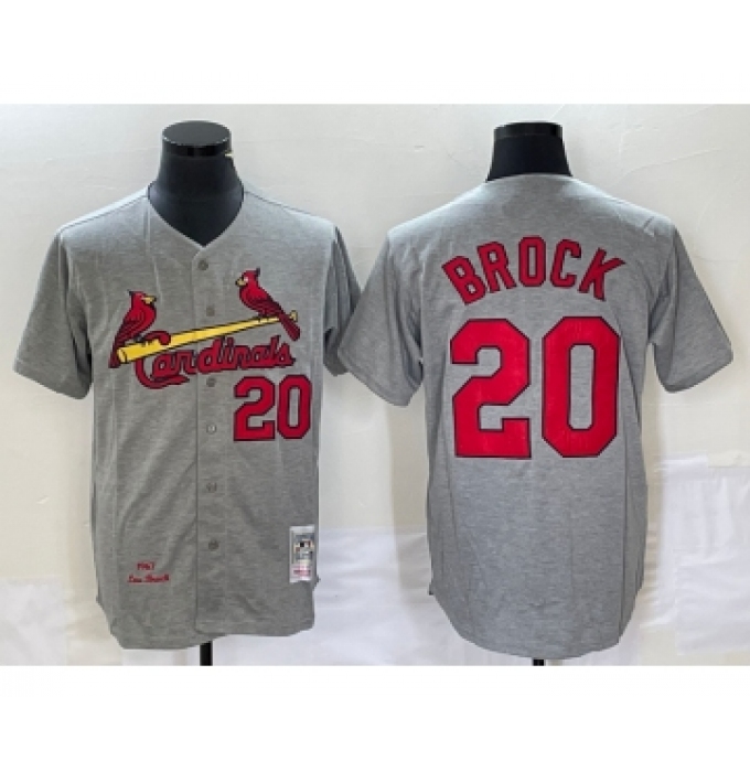 Men's St Louis Cardinals #20 Lou Brock Grey Wool Stitched Throwback Jersey