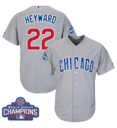 Youth Majestic Chicago Cubs #22 Jason Heyward Authentic Grey Road 2016 World Series Champions Cool Base MLB Jersey