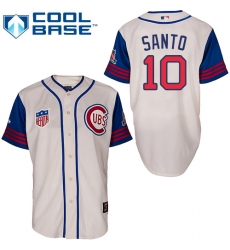 Men's Majestic Chicago Cubs #10 Ron Santo Authentic Cream/Blue 1942 Turn Back The Clock MLB Jersey
