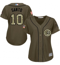 Women's Majestic Chicago Cubs #10 Ron Santo Authentic Green Salute to Service MLB Jersey
