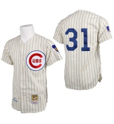 Men's Mitchell and Ness Chicago Cubs #31 Greg Maddux Authentic Cream 1969 Throwback MLB Jersey