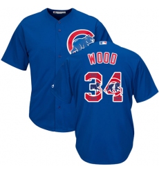Men's Majestic Chicago Cubs #34 Kerry Wood Authentic Royal Blue Team Logo Fashion Cool Base MLB Jersey