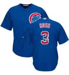 Men's Majestic Chicago Cubs #3 David Ross Authentic Royal Blue Team Logo Fashion Cool Base MLB Jersey