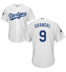 Youth Majestic Los Angeles Dodgers #9 Yasmani Grandal Authentic White Home 2017 World Series Bound Cool Base MLB Jersey