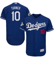 Men's Majestic Los Angeles Dodgers #10 Justin Turner Authentic Royal Blue Alternate 2017 World Series Bound Flex Base MLB Jersey
