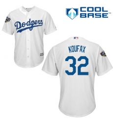 Youth Majestic Los Angeles Dodgers #32 Sandy Koufax Authentic White Home Cool Base 2018 World Series MLB Jersey