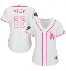 Women's Majestic Los Angeles Dodgers #26 Chase Utley Authentic White Fashion Cool Base 2018 World Series MLB Jersey