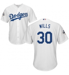 Youth Majestic Los Angeles Dodgers #30 Maury Wills Replica White Home 2017 World Series Bound Cool Base MLB Jersey