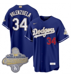 Men's Los Angeles Dodgers #34 Fernando Valenzuela Royal 2026 Alternate Gold Collection Stadium Stitched Baseball Jersey
