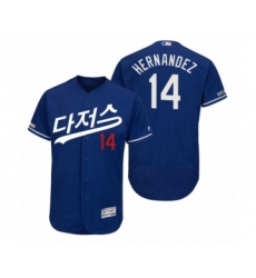 Men's 2019 Asian Heritage Month Los Angeles Dodgers #14 Enrique Hernandez Royal Korean Flex Base Jersey