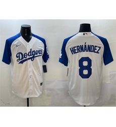 Men's Los Angeles Dodgers #8 Enrique Hernandez White Blue Cool Base Stitched Baseball Jersey