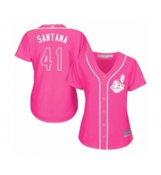 Women's Cleveland Indians #41 Carlos Santana Authentic Pink Fashion Cool Base Baseball Jersey
