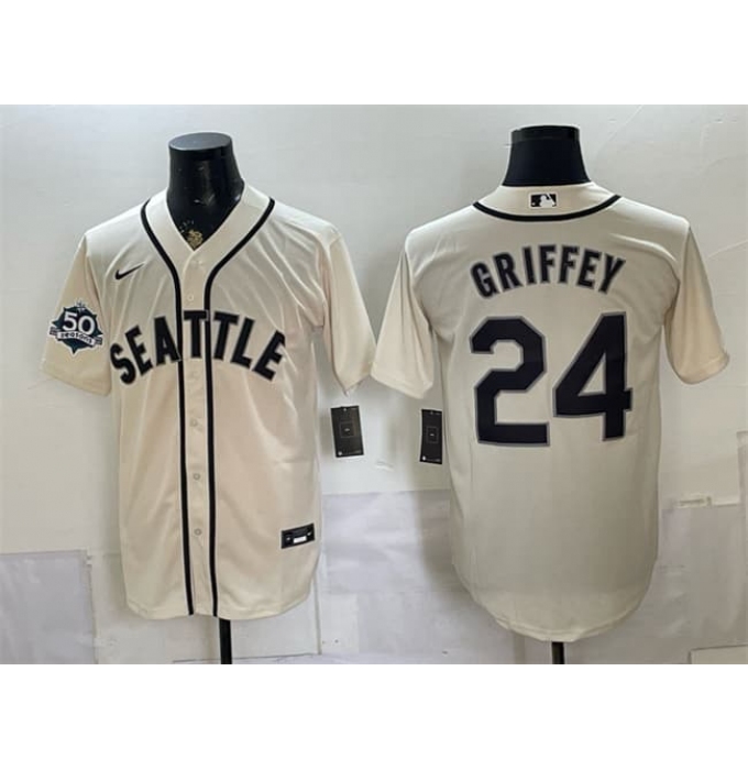 Men's Seattle Mariners #24 Ken Griffey Jr. Cream 50th Anniversary Alternate Stitched Baseball Jersey