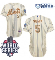Men's Majestic New York Mets #5 David Wright Replica Cream USMC Cool Base 2015 World Series MLB Jersey