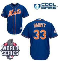 Women's Majestic New York Mets #33 Matt Harvey Authentic Blue 2015 World Series MLB Jersey