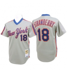 Men's Mitchell and Ness New York Mets #18 Darryl Strawberry Authentic Grey Throwback MLB Jersey