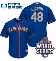 Women's Majestic New York Mets #48 Jacob deGrom Authentic Blue(Grey NO.) 2015 World Series MLB Jersey