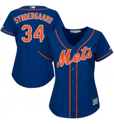Women's Majestic New York Mets #34 Noah Syndergaard Authentic Royal Blue Alternate Home Cool Base MLB Jersey