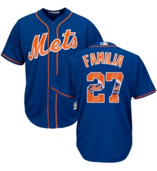 Men's Majestic New York Mets #27 Jeurys Familia Authentic Royal Blue Team Logo Fashion Cool Base MLB Jersey