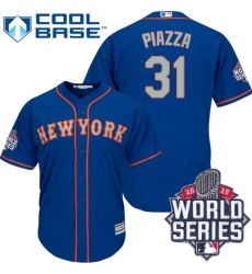 Men's Majestic New York Mets #31 Mike Piazza Authentic Royal Blue Alternate Road Cool Base 2015 World Series MLB Jersey