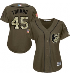 Women's Majestic Baltimore Orioles #45 Mark Trumbo Authentic Green Salute to Service MLB Jersey